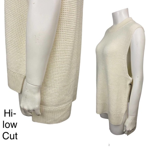 NWT White Merino Sleeveless Pullover Sweater Hi Low Cut / Women’s Medium * - Picture 2 of 4